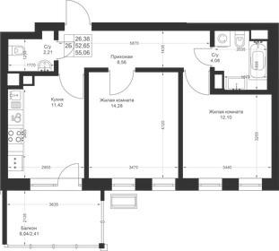 55 м², 2-комнатная квартира 9 240 000 ₽ - изображение 32