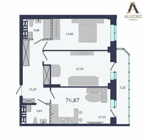 Квартира 76,9 м², 2-комнатная - изображение 1