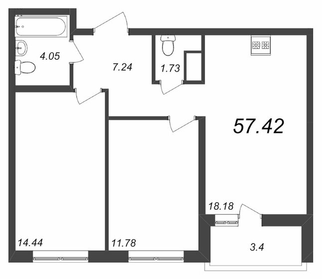 57,4 м², 2-комнатная квартира 9 390 000 ₽ - изображение 1