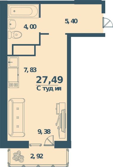 27,5 м², 1-комнатная квартира 2 749 000 ₽ - изображение 1