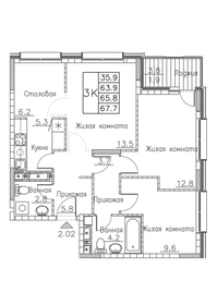 Квартира 67,7 м², 3-комнатная - изображение 1