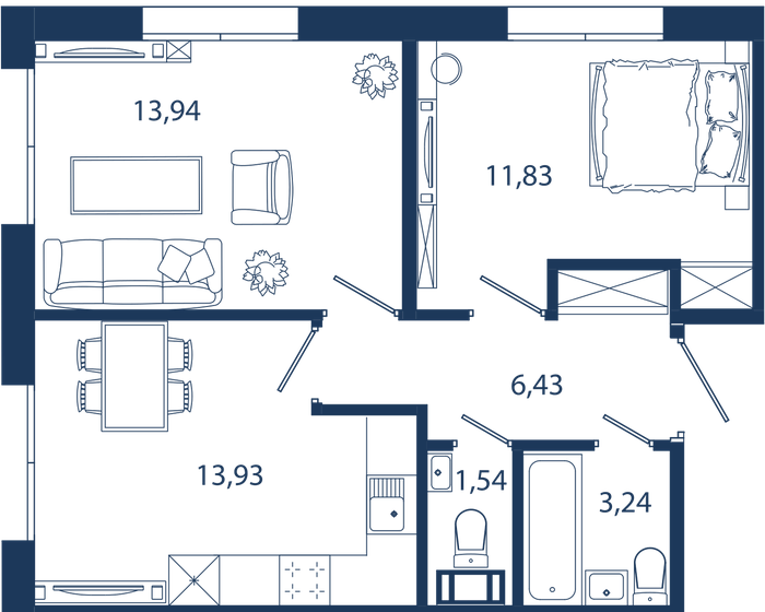 50,9 м², 2-комнатные апартаменты 22 151 878 ₽ - изображение 1