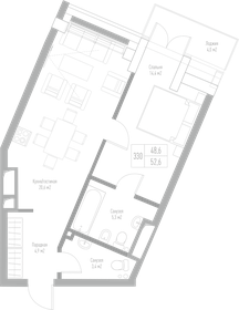 Квартира 52,6 м², 1-комнатная - изображение 1