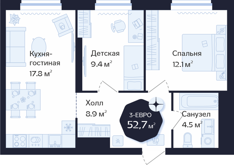 52,7 м², 2-комнатная квартира 8 590 000 ₽ - изображение 1