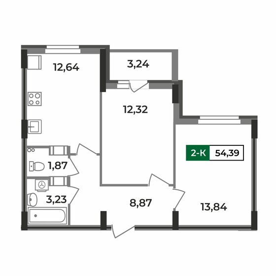 54,4 м², 2-комнатная квартира 4 676 180 ₽ - изображение 1