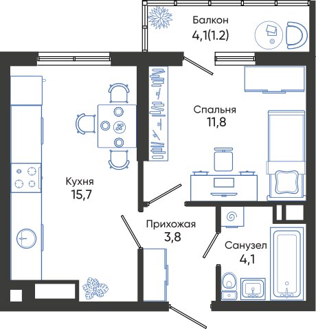 36,6 м², 1-комнатная квартира 7 365 750 ₽ - изображение 1