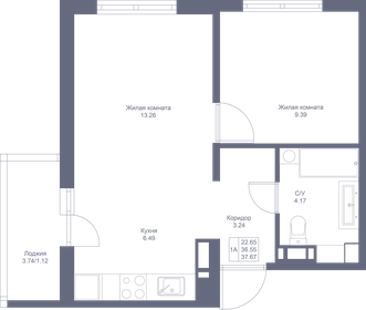 45 м², 2-комнатная квартира 7 100 000 ₽ - изображение 55