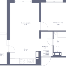 Квартира 37,7 м², 1-комнатная - изображение 3