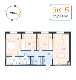 Квартира 97,4 м², 3-комнатная - изображение 1