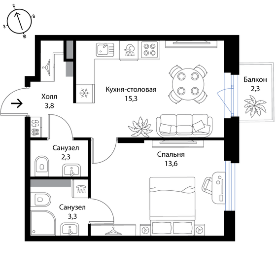 39 м², 2-комнатная квартира 6 766 500 ₽ - изображение 1