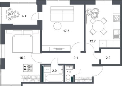 67 м², 2-комнатная квартира 5 896 000 ₽ - изображение 15
