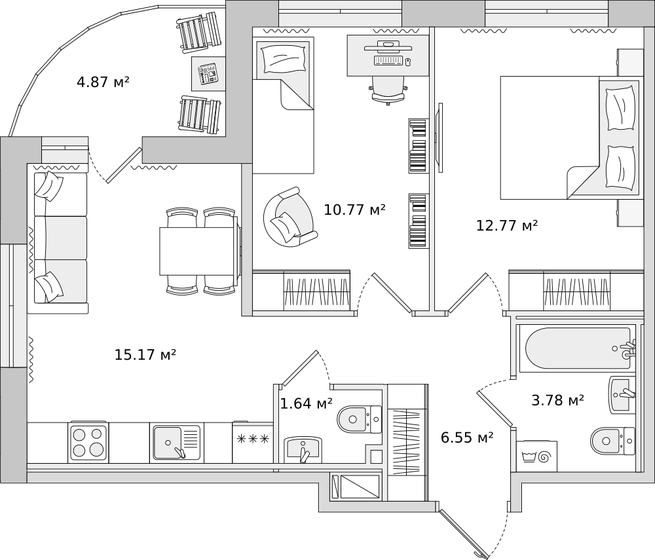 55,6 м², 2-комнатная квартира 13 071 512 ₽ - изображение 1