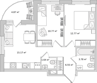 Квартира 55,6 м², 2-комнатная - изображение 1