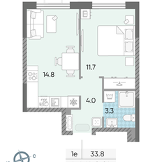 Квартира 33,8 м², 1-комнатная - изображение 2