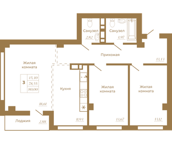 71,1 м², 3-комнатная квартира 9 385 200 ₽ - изображение 1