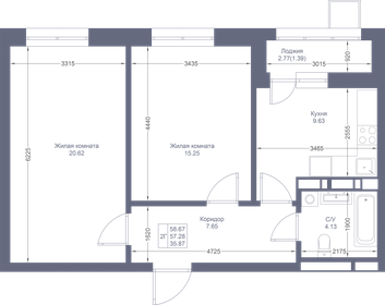 58,7 м², 2-комнатная квартира 11 968 680 ₽ - изображение 35