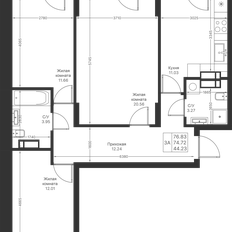 Квартира 76,8 м², 3-комнатная - изображение 2