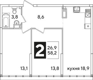 58,9 м², 2-комнатная квартира 7 144 570 ₽ - изображение 13