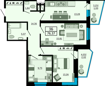 76 м², 3-комнатная квартира 11 321 020 ₽ - изображение 15