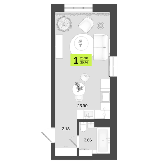 30,7 м², 1-комнатная квартира 5 225 800 ₽ - изображение 1