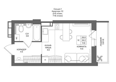 Квартира 26 м², студия - изображение 1