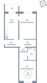 Квартира 71,3 м², 2-комнатная - изображение 1