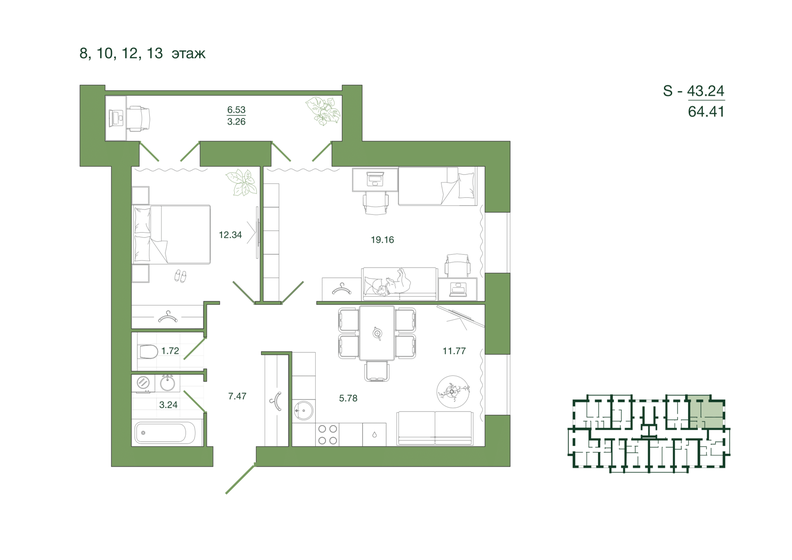 64,4 м², 2-комнатная квартира 6 247 770 ₽ - изображение 1