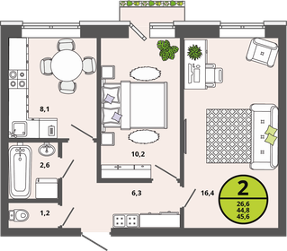 46,6 м², 2-комнатная квартира 4 776 500 ₽ - изображение 18