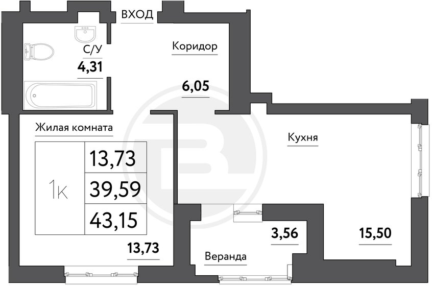 43,2 м², 1-комнатная квартира 6 084 150 ₽ - изображение 35