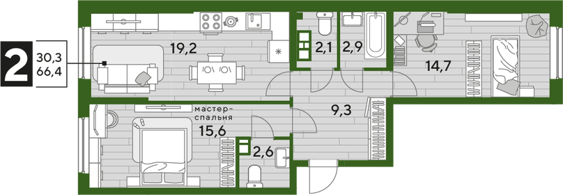 65 м², 2-комнатная квартира 7 435 200 ₽ - изображение 19