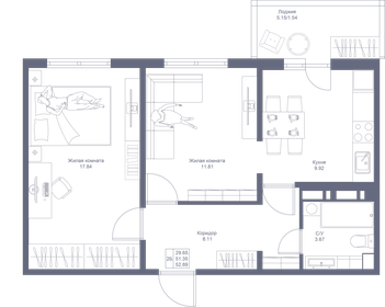 52,9 м², 2-комнатная квартира 8 092 170 ₽ - изображение 49