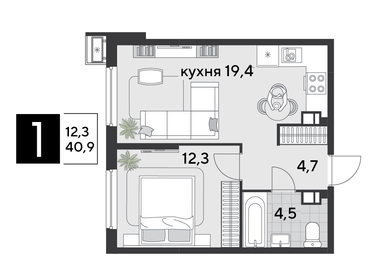 41 м², 1-комнатная квартира 5 752 300 ₽ - изображение 8