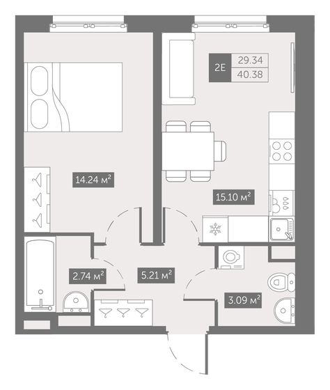 40,4 м², 1-комнатные апартаменты 6 240 487 ₽ - изображение 51