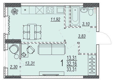 35,4 м², 1-комнатная квартира 3 500 000 ₽ - изображение 31