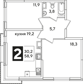 Квартира 58,9 м², 2-комнатная - изображение 2