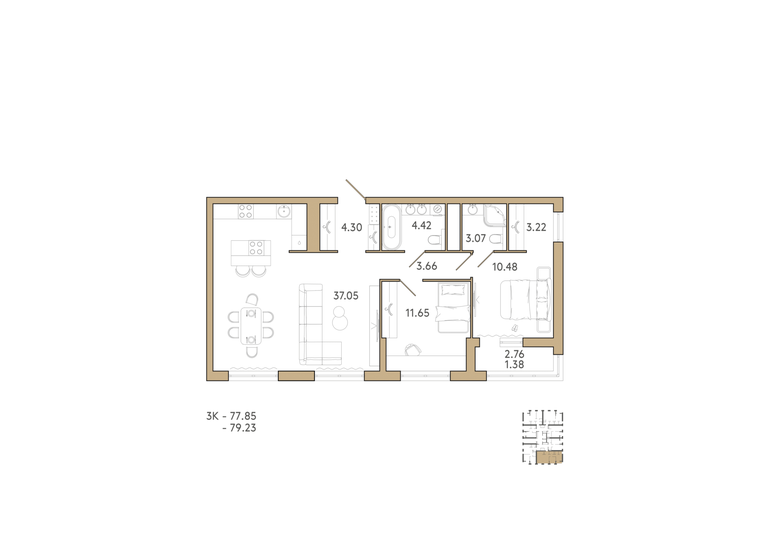 79,2 м², 3-комнатная квартира 9 903 750 ₽ - изображение 1