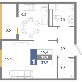 34 м², 1-комнатная квартира 5 800 000 ₽ - изображение 24