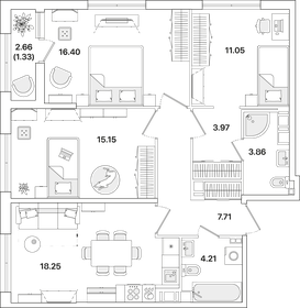 Квартира 81,7 м², 3-комнатная - изображение 1