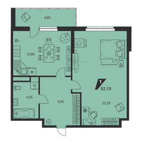 Квартира 52,1 м², 1-комнатная - изображение 1