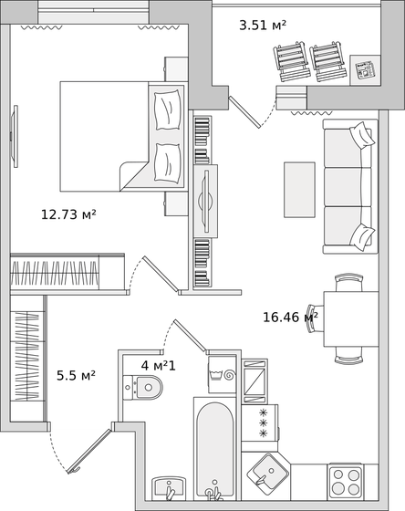 42,2 м², 1-комнатная квартира 9 649 866 ₽ - изображение 1