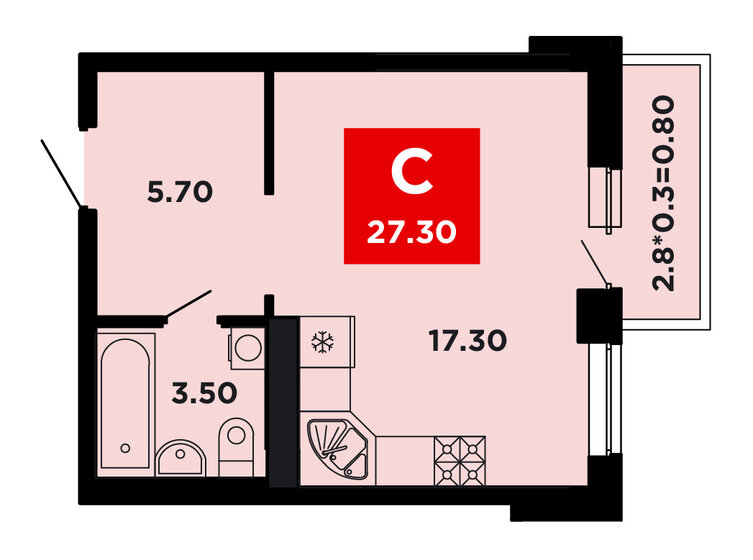 27,3 м², квартира-студия 4 886 700 ₽ - изображение 12