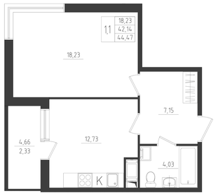Квартира 44,5 м², 1-комнатная - изображение 1