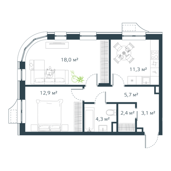 58,3 м², 2-комнатная квартира 10 913 444 ₽ - изображение 1