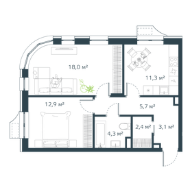 Квартира 58,3 м², 2-комнатная - изображение 1