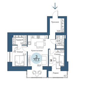 Квартира 72,5 м², 3-комнатная - изображение 1