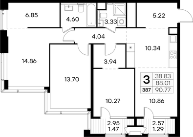 Квартира 90,8 м², 3-комнатная - изображение 1