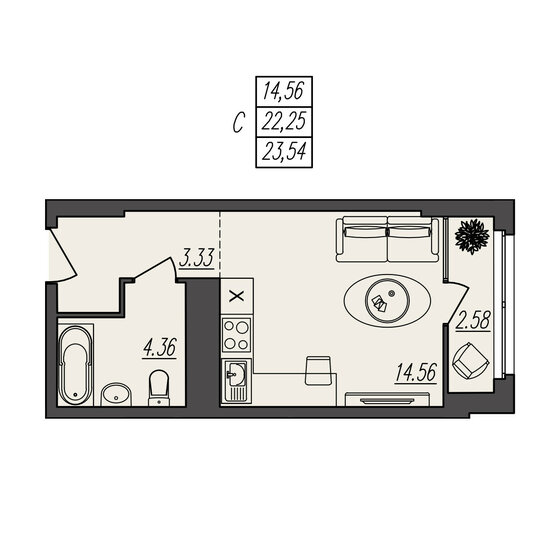 23,5 м², квартира-студия 3 766 400 ₽ - изображение 15