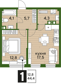 Квартира 44,4 м², 1-комнатная - изображение 2