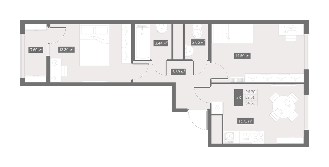 54,3 м², 2-комнатная квартира 7 442 642 ₽ - изображение 21