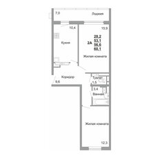 Квартира 56,6 м², 2-комнатная - изображение 3
